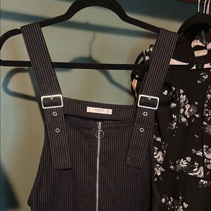 Mango Black Striped Overalls